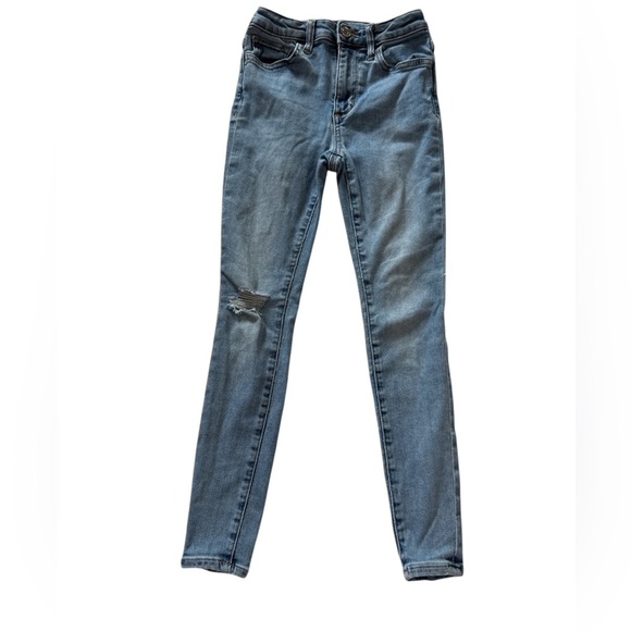 3/$20 GAP Kids High Rise Stretch Jegging - Medium Wash Distressed - Size 8 Girls - Picture 1 of 8